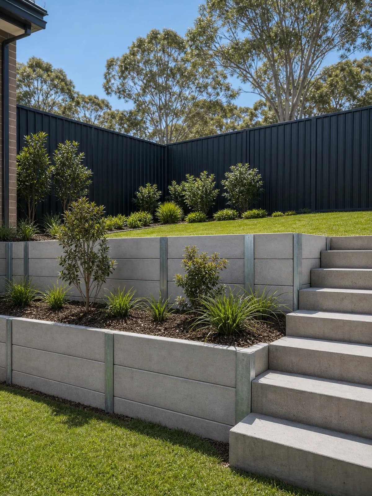 Retaining wall construction Sydney NSW - concrete sleeper and timber retaining walls by Jacob Landscaping and Fencing